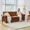 thumbnail image 2 of 81" Vegan Leather Sofa 3-Seater Couch With Wooden Decoration Rolled Arms, Camel, 2 of 9