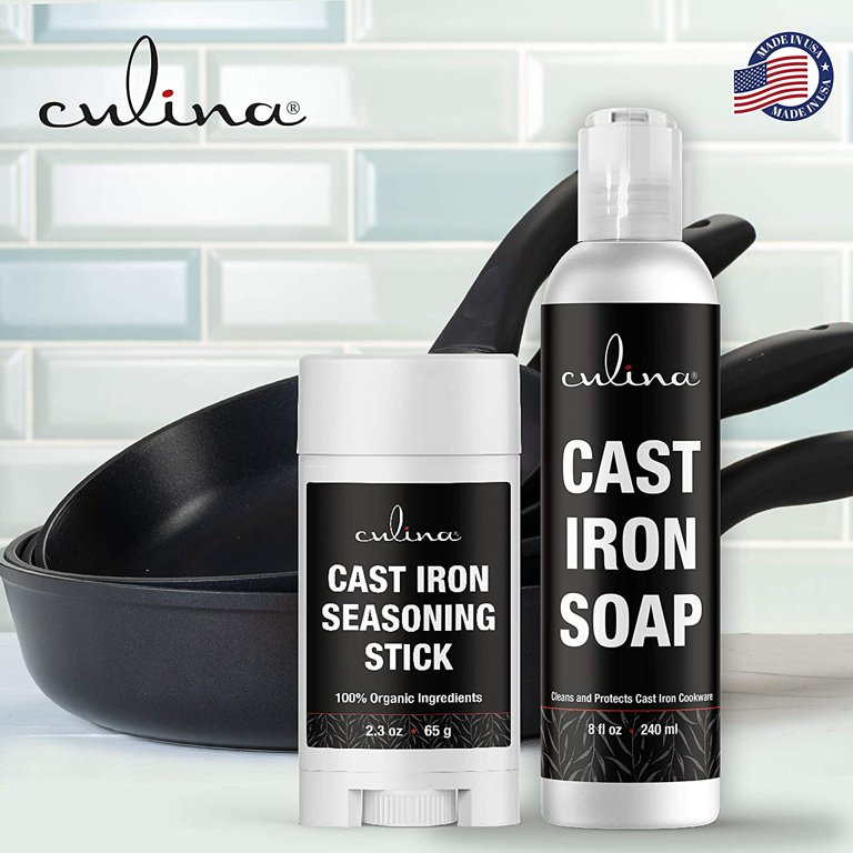  CARON & DOUCET - Ultimate Cast Iron Set: Seasoning Oil,  Cleaning Soap & Restoring Scrub  100% Plant-Based & Best for Cleaning  Care, Washing, Restoring & Seasoning Skillets, Pans & Grills! 