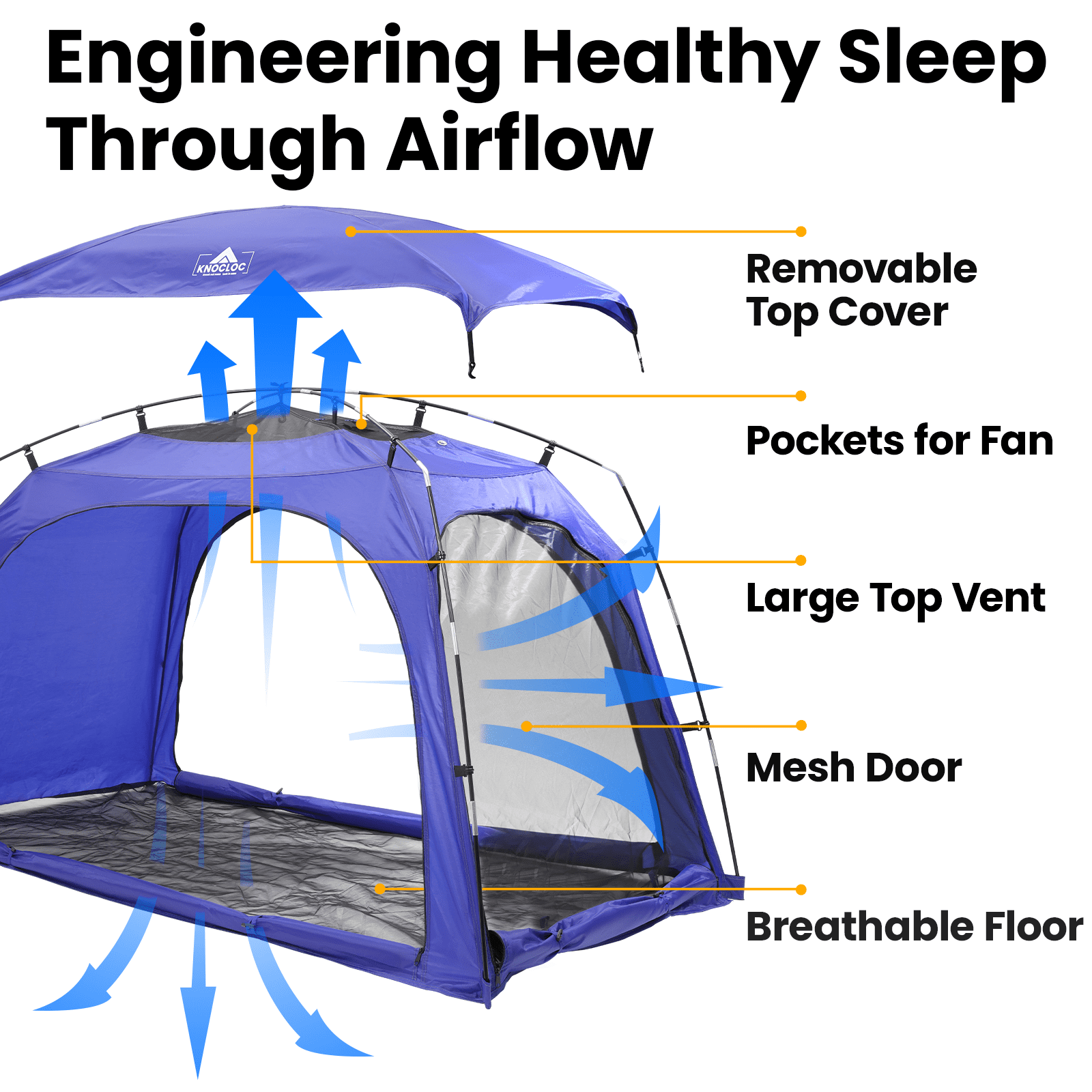 KNOCLOC Twin Bed Tent for Kids Sleeping & Privacy, with Built-in Fan Pocket for Improved Airflow, 70% Light Blocking Sensory Bed Tent for Boys Sleep Independence​, Sleepover,  Roomsharing (Blue)