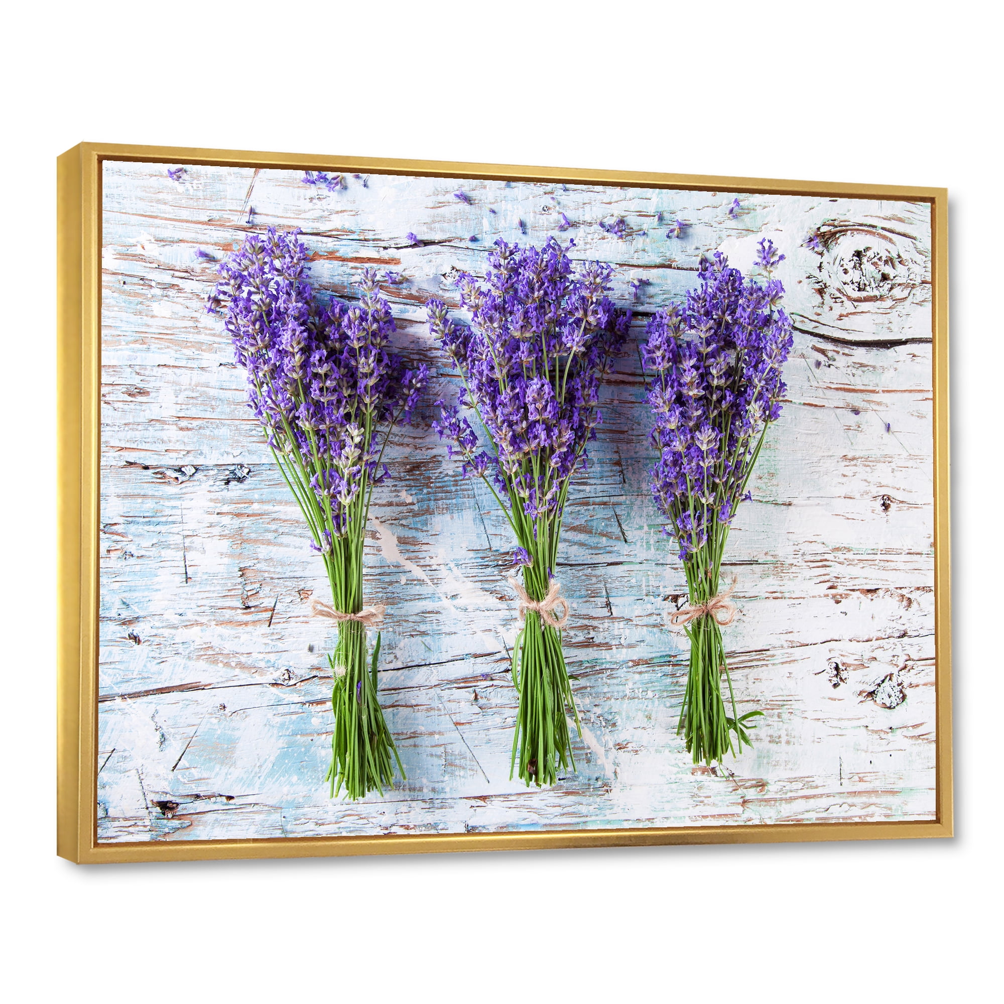 Designart 'Fresh Lavender Bouquets On Wood' Farmhouse Framed Canvas Wall Art Print