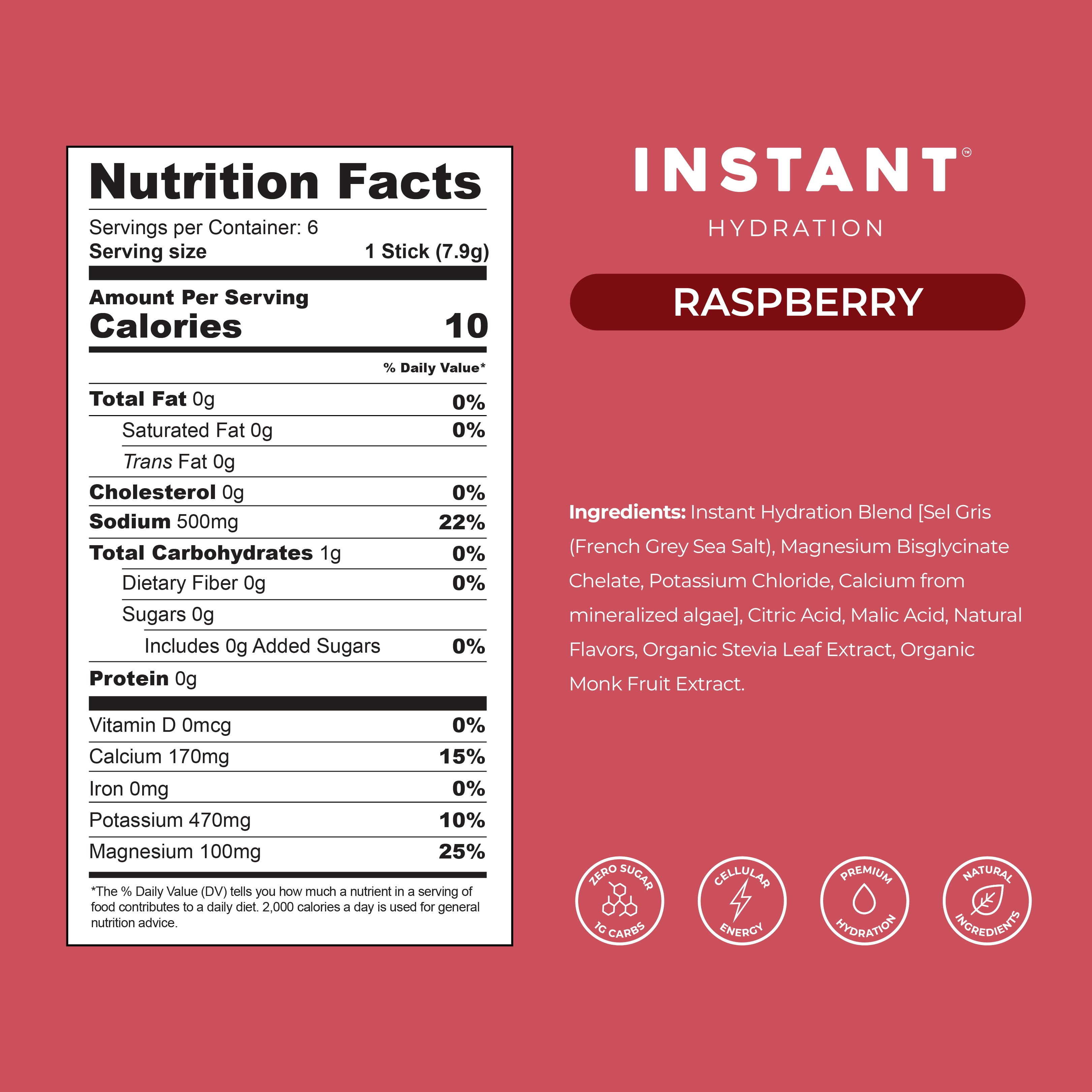 (2 pack) Instant Hydration Sugar Free Electrolyte Powder, Raspberry, 6 Sticks