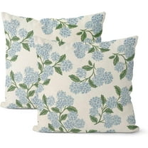 Spring Pillow Covers 16x16 Inch 2 Pcs Navy Blue Sage Green Hydrangea Flower Decor Throw Pillows Vintage Floral Seasonal Summer Outdoor Decoration Pillowcase Linen Cushion Cover for Couch Sofa