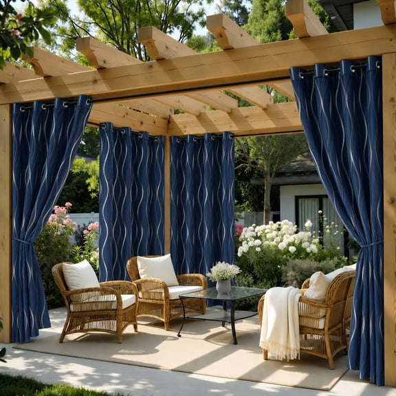 QIANLI 4-piece set of indoor and outdoor waterproof curtains. A black, light-blocking polyester curtain set, suitable for use both indoors and outdoors in gazebos and pergolas.