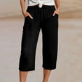 thumbnail image 2 of Jxximdong Capris Pants for Women, Elastic Loose Linen Summer 3/4 Muslin Trouser Lightweight Comfy Athleisure Pant with Pockets, Black Women's Cropped Pants, 2 of 6