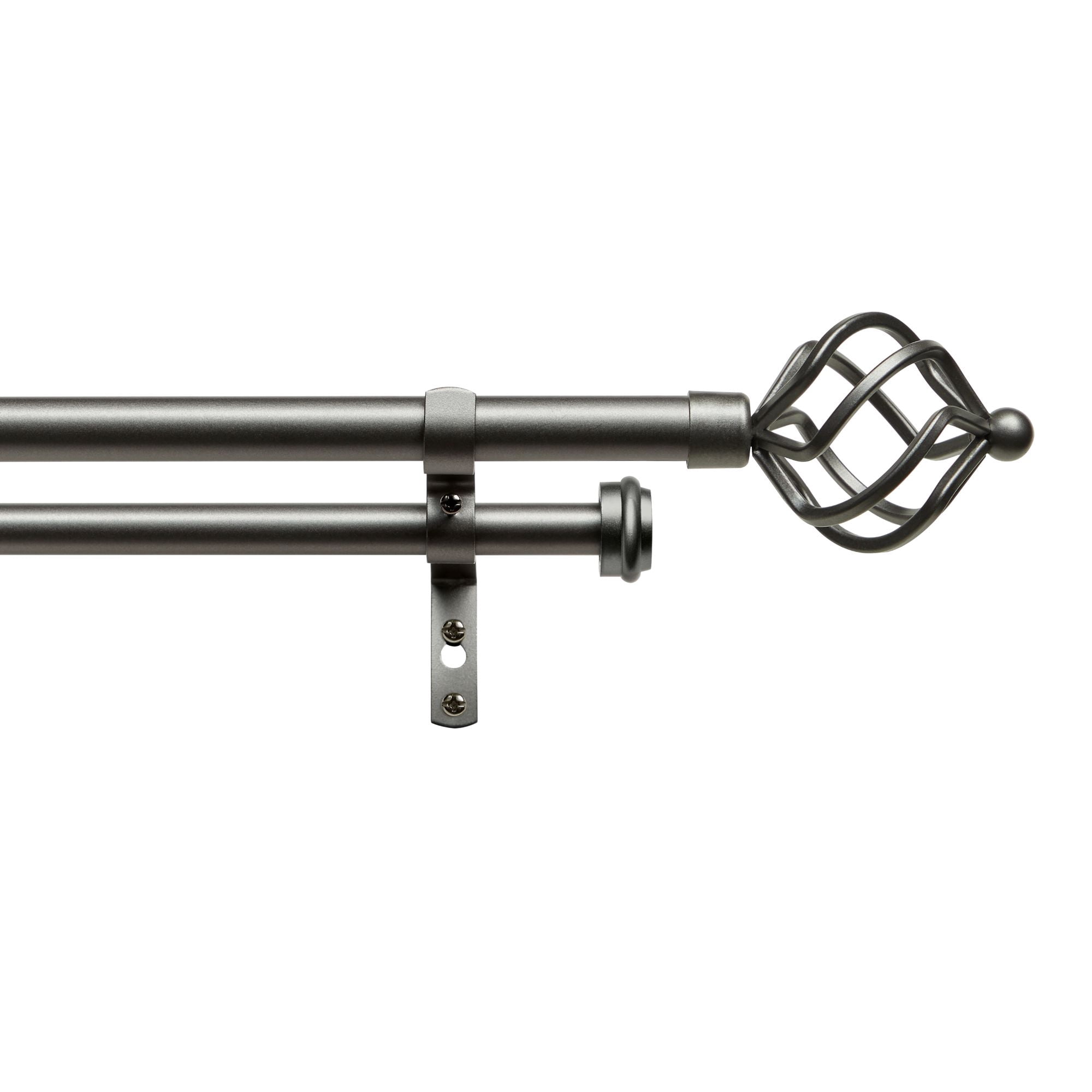 Exclusive Home Torch Double Curtain Rod and Finial Set, Gunmetal, 66"-120"
