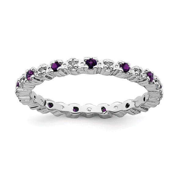 925 Sterling Silver Stackable Expressions Amethyst & Diamond Ring Size: 7; for Adults and Teens; for Women and Men