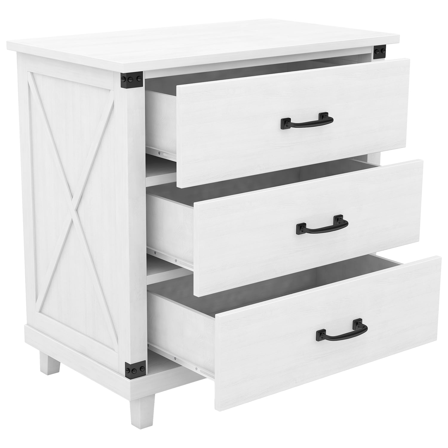 Modern Bedroom Nightstand with 3 Drawers, Wood Drawer with Metal Handle, Nightstand