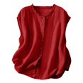thumbnail image 2 of Débardeur Uni pour Femme, Chemise Boutonnée Sans Manches Oversize, Blouse Décontractée à Encolure Plissée, Haut d'Été à Coupe Ample Col Rond, Débardeur d'Été Oversize, Haut à Encolure Plissée Rouge m, 2 of 8