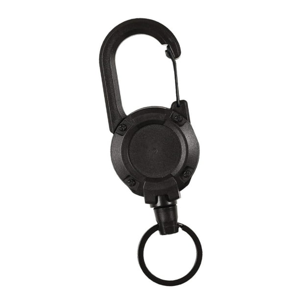 Llavero retráctil con rotación de 360 grados, multifuncional, con cuerda de seguridad y clip para llaves. Negro