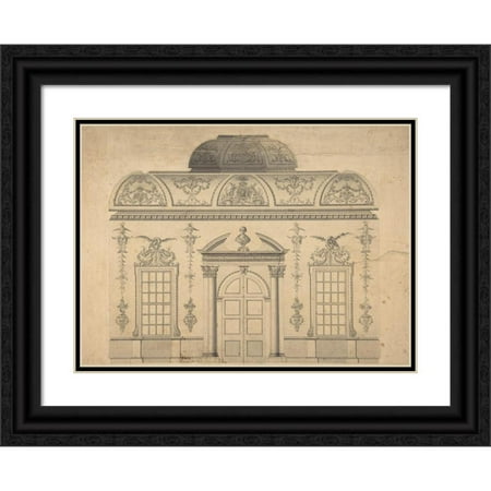 

Thomas Lightoler 24x19 Black Ornate Framed Double Matted Museum Art Print Titled: Design for the Decoration of the Window Door Wall of a Rococo Room with a Coved Ceiling and Coved
