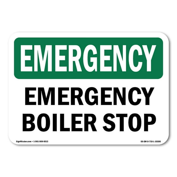OSHA EMERGENCY Sign - Boiler Stop | Decal | Protect Your Business, Construction Site, Warehouse & Shop Area | Made in the USA