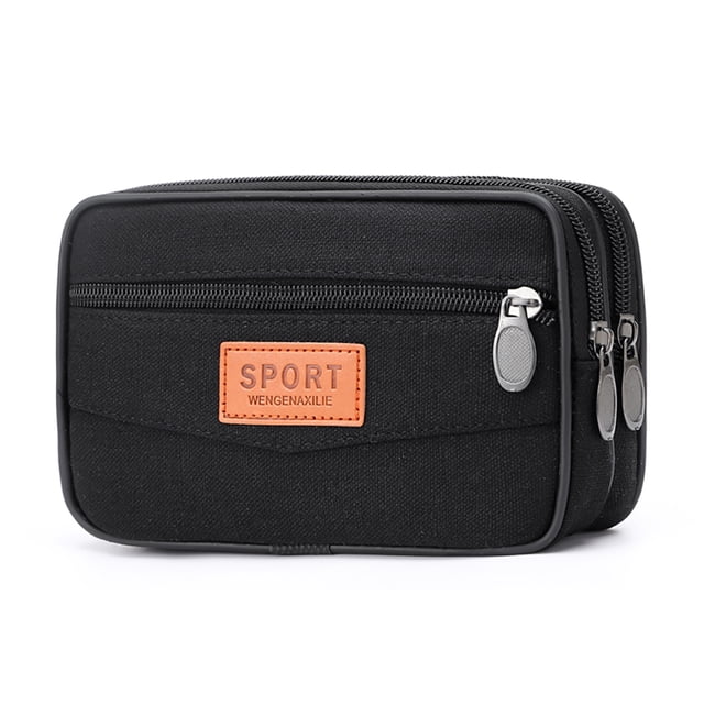 Monedero para hombre FLhrweasw bolsa de cambio cremallera de lona con múltiples bolsillos negro