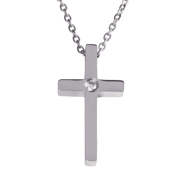 Collar para Mujer de Cruz LuckyLy Acero Inoxidable con Zirconia Cúbica Modelo Vera Plateado UNITALLA