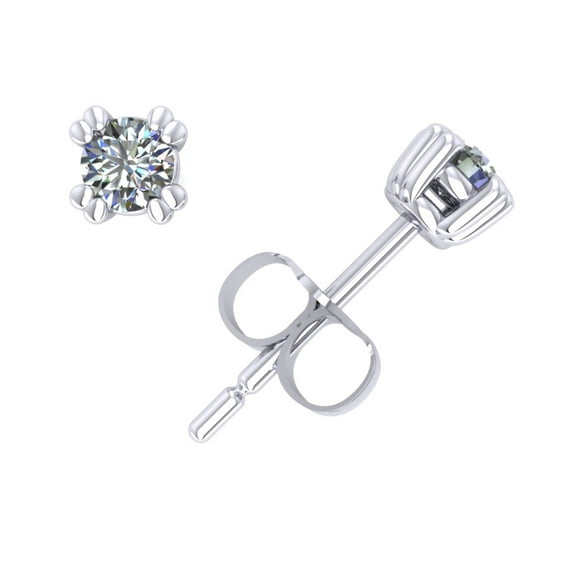 0.20Ct Round Cut Diamond Basket Stud Earrings 14k White Gold Double Prong I SI2