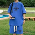 thumbnail image 4 of Conjunto de verano para hombre, camiseta con estampado de gofres, pantalones cortos, traje, diseño de marca elegante, pantalones deportivos de moda, conjunto de 2 piezas, 4 of 5