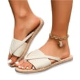 thumbnail image 3 of HTHLVMD Crisscross Strap Woven Sandals, Beach Woven Slides, Ribbed Strap Shoes, Women's Open Toe Thong Dressy Sandals Summer Beach Flip Flops Trendy 2026 Slide Sandals, White 7, 3 of 5