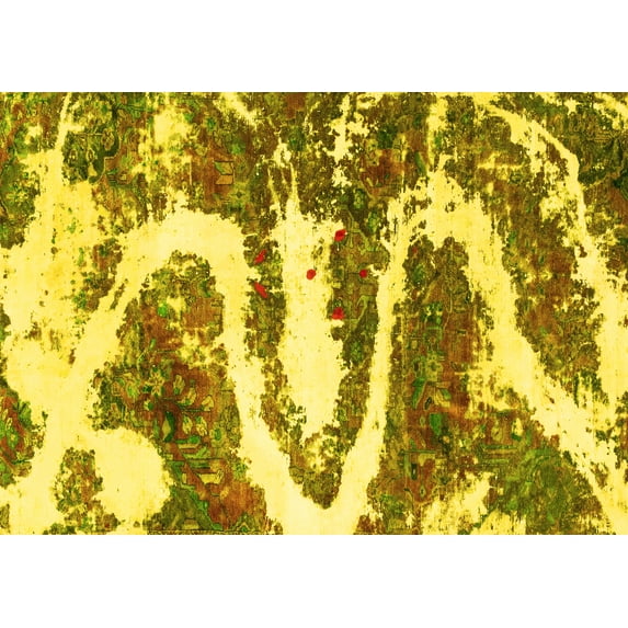 Ahgly Company Machine Washable Indoor Rectangle Abstract Yellow Modern Area Rugs, 5' x 8'