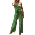 thumbnail image 2 of SELONE Womens Jumpsuits Summer Lace Backless Casual Summer Slim Fit Long Pant Straight Leg Up Open Back Panel Pants Set for Everyday Wear Running Errands Going to Work Attending a Casual Event Green L, 2 of 8