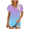 thumbnail image 6 of Charella Tops for Women Trendy Cross V Neck Petal Short Sleeve Pleated Flowy Shirts Casual Gradient Color Basic Tee (3XL, Sky Blue), 6 of 7