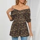 thumbnail image 2 of Top con cuello en V para mujer, mangas abullonadas, camiseta con estampado suave y cómodo para compras diarias tipo 1 S, 2 of 6