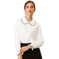 thumbnail image 1 of Blusa De Manga Larga Con Cuello Peter Pan Y Volantes Para Mujer Blanco XL, 1 of 6