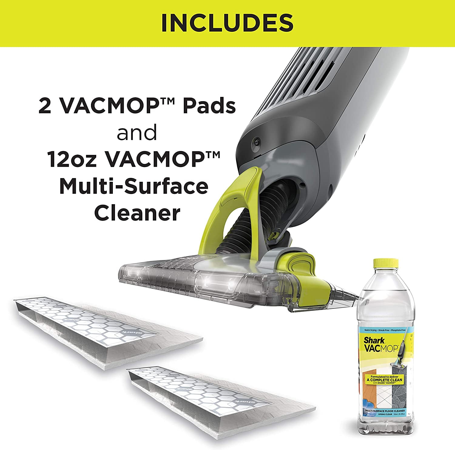 SHARK VM200P12 VACMOP Vacuum Mop Bundle with 12 Disposable VACMOP Pads & 12  oz. Cleaning Solution, Charcoal Gray (Certified Refurbished)