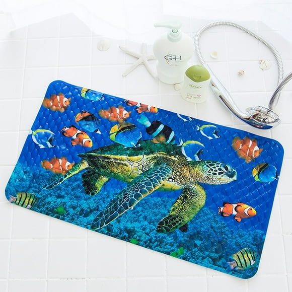 Qianli Bath Mat Bathtub Insert Bath Mat Non-Slip Mat Lovely Look Non-Slip Bath Mat PVC Cartoon Pattern Massage Shower Bath Mat with Suction Cups for 28" x 15" (Sea Turtle)