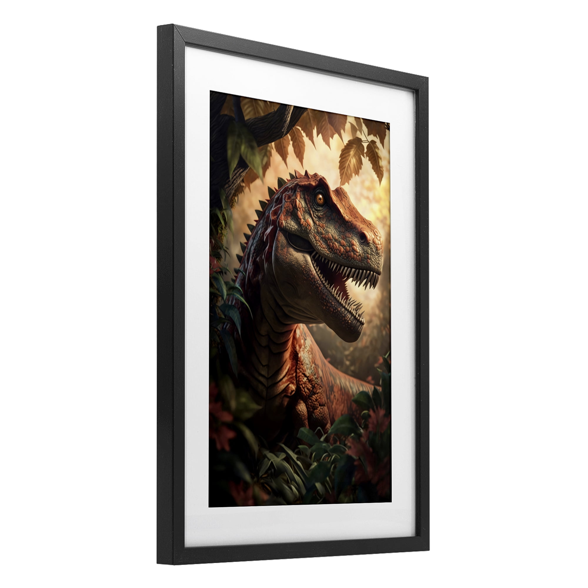 Stupell Industries Jungle Raptor with Ancient Foliage Black Framed Print Under Glass, design by Creative Studio