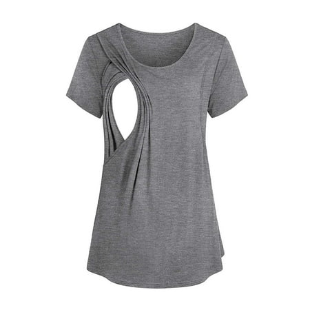 

Fashion Solid Short Sleeve Breast-Feeding Pregnant Woman Maternity Blouse AQ
