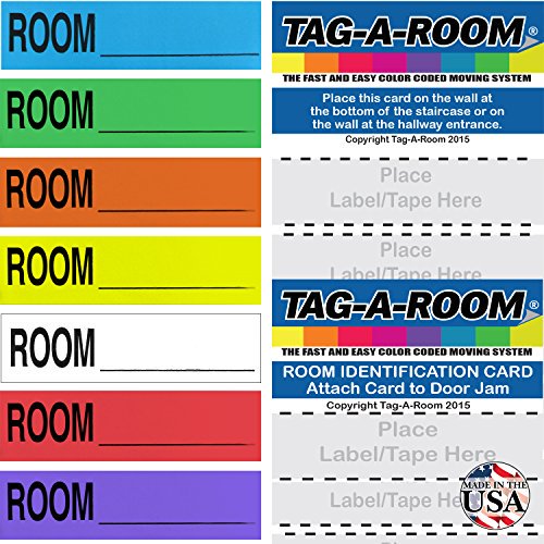 Tag-A-Room Color Coded Home Moving Box Labels Blank Customizable with Door IDs, 350 Count Moving Stickers, Moving Supplies