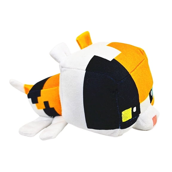 Pixel Calico Cat Block Plush Toy - 5.1" Soft Sandbox Jungle Pet Stuffed Doll with Orange, Black & White Patches - Washable Stress Relief Buddy for Gamers, Teens & Adults