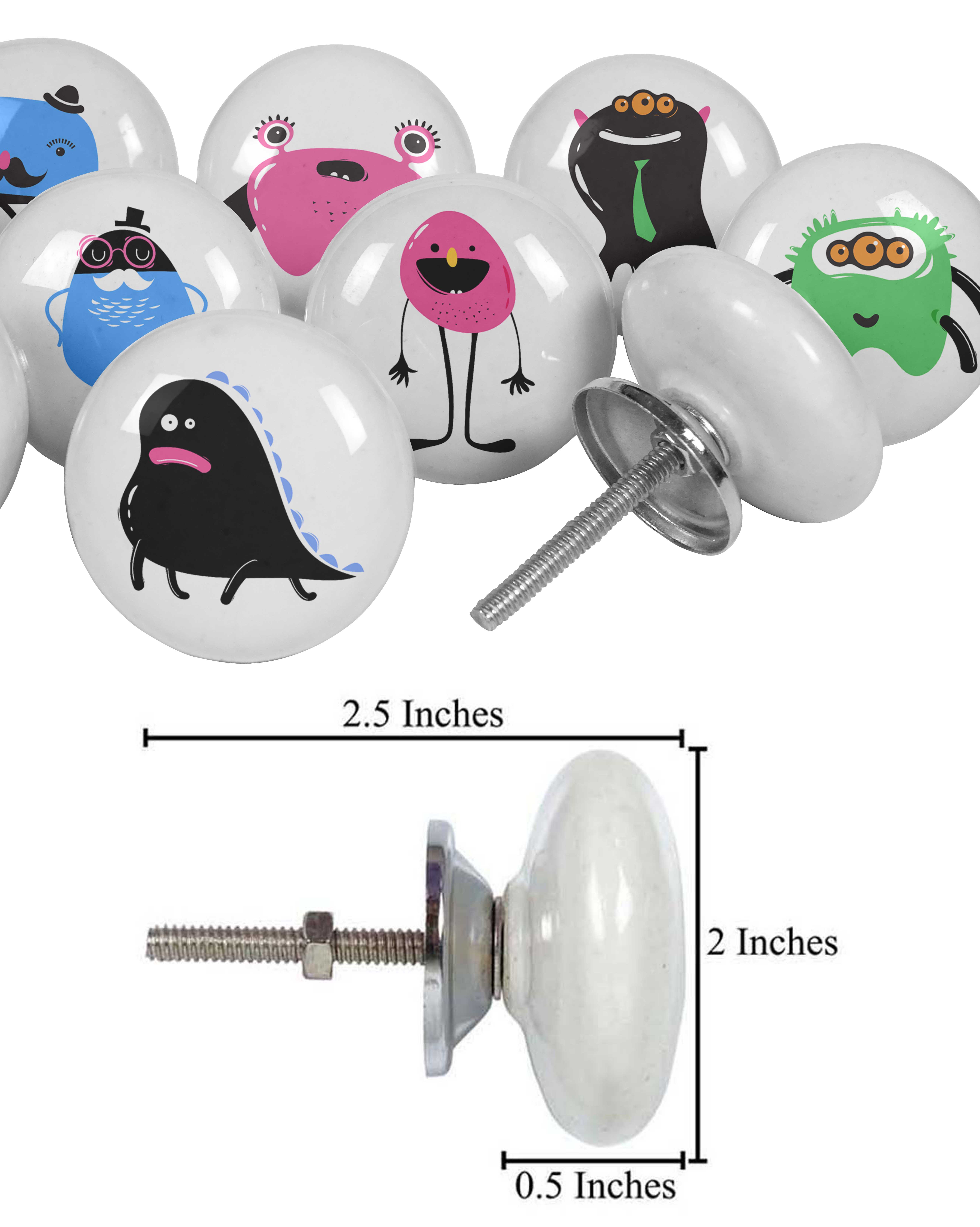 IBA Indianbeautifulart White Monster Cartoon 2 Inches Furniture Knobs ...