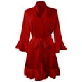thumbnail image 4 of Arlun Bridal Robes for Women Silk Short 3/4 Sleeve Belted Satin V-Neck Lightweight Comfy Loungewear Loose Ruffle Hem Sleepwear Bridal Party Ladies Valentine's Day Robe Red L, 4 of 4