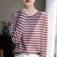 thumbnail image 2 of VEKDONE Womens Striped Crew Neck T-Shirt Long Sleeve Loose Fit Lightweigh Blouses Casual Stretchy Comfy Thin Loungewear Pink L, 2 of 5