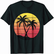 Retro 1980s 1990s Vaporwave Palm Trees Beach Sunset Surf Art T-Shirt