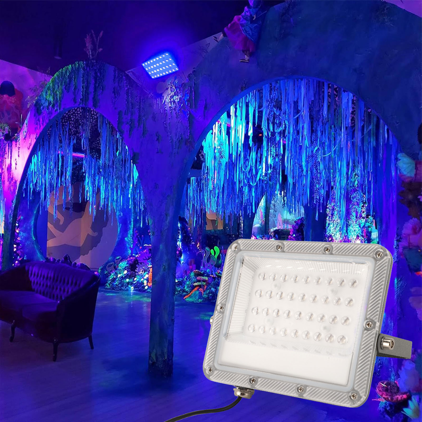 Yajisi UV LED Black Light Water Resistant USB Powered Powerful Flood Light for Glow Party Holiday Decoration Stage Lighting (7.87 inches / 20.0 cm)
