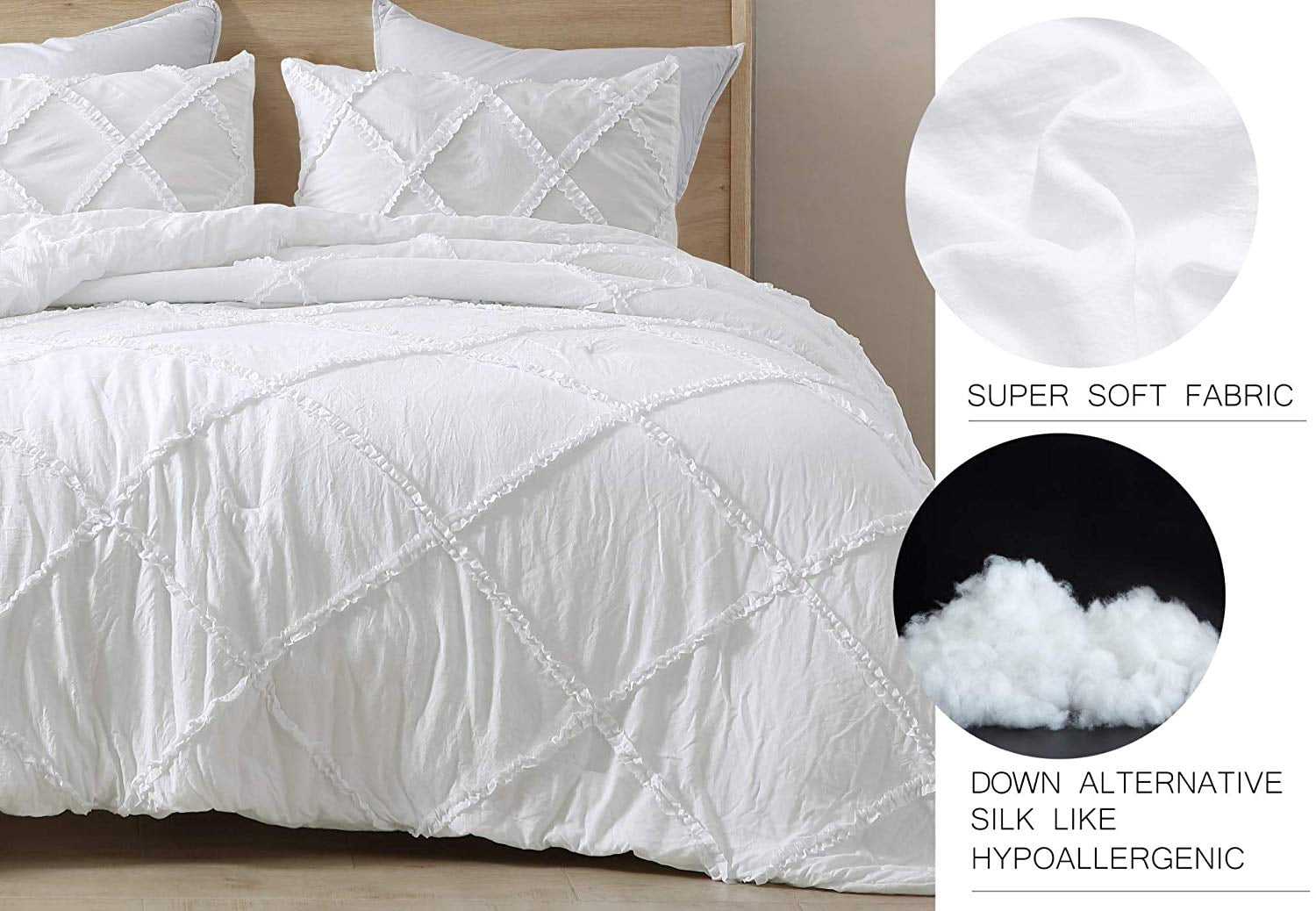 Chezmoi Collection Vivian 3-Piece Diamond Ruffle Trim Washed Microfiber Comforter Set