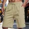 thumbnail image 2 of vdgthytj Mens Shorts Casual Lightweight Side Buttons Elastic Waist Drawstring Cotton Linen Beach Vacation Shorts with Pockets, 2 of 6