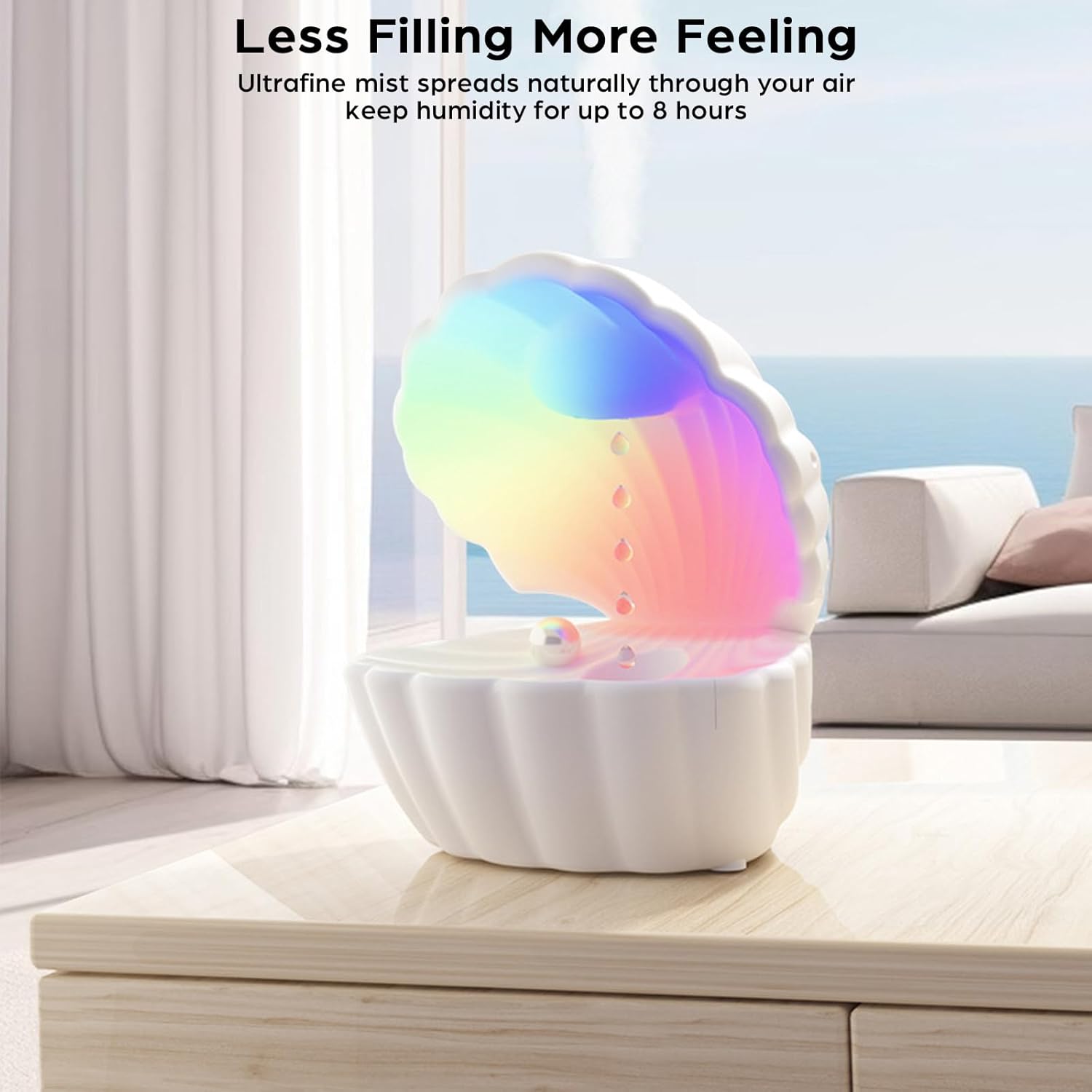 Anti Gravity Humidifier Water Drop Bluetooth Speaker Pearly Shell-Shaped with RGB LED Night Light 550ml Mist Humidifier Bedside Lamp Auto Shut-off Desktop Humidifier for Bedroom Home Office (Pink)