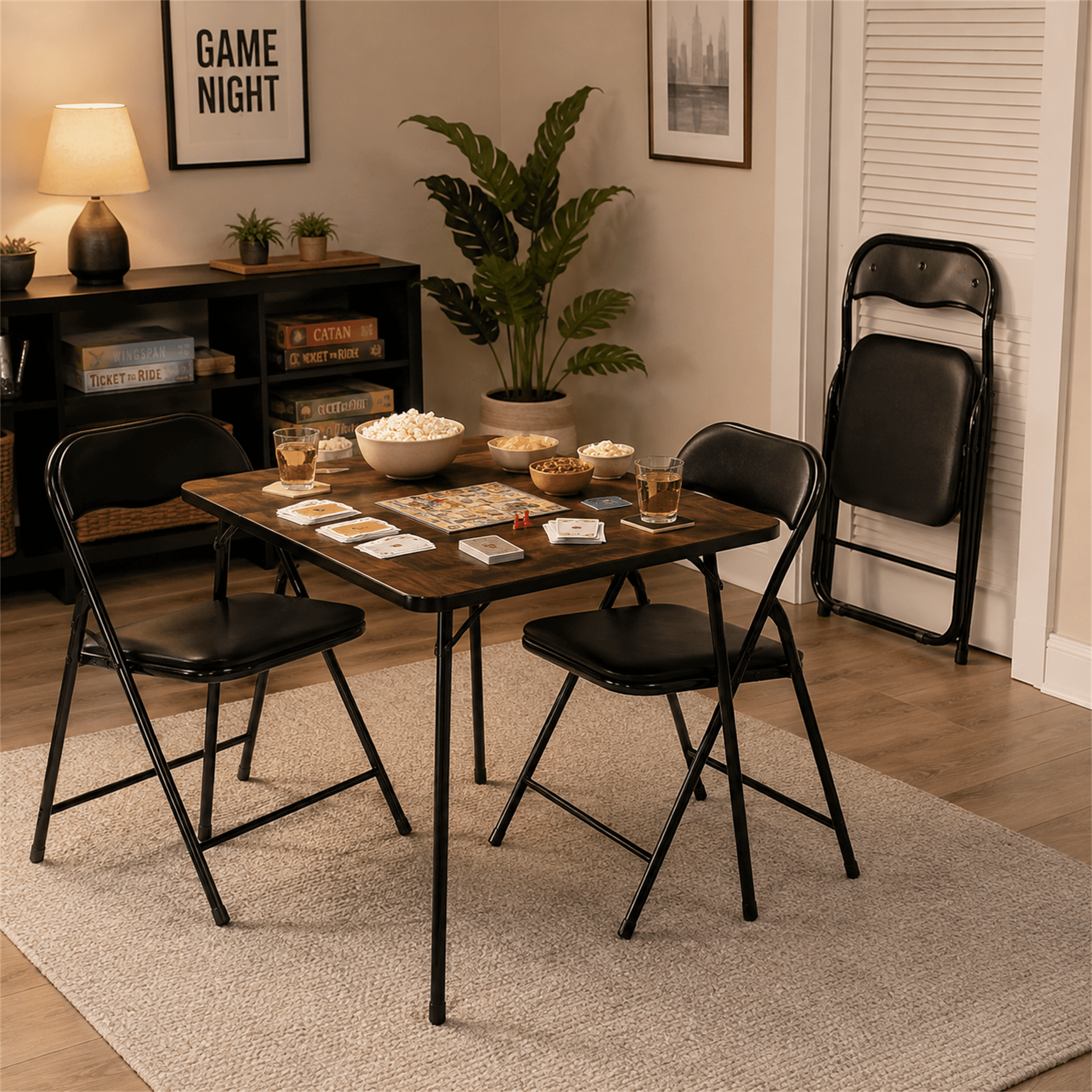 Homy Casa 2 Pack Padded Folding Chairs with Metal Frame for Dining and Patio Events Black