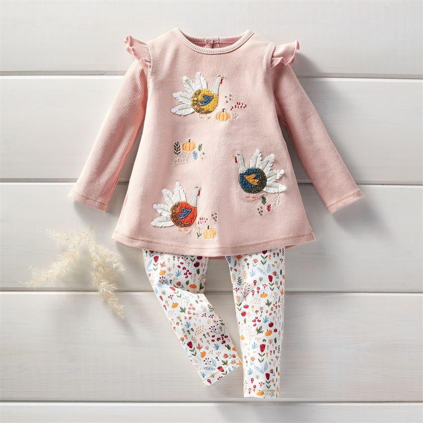 Mud Pie Girls Little Thanksgiving Turkey Long Sleeve T-Shirt