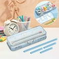 thumbnail image 2 of SHIMELE Clear Pencil Case Box, Large Capacity Pen Organizer, Transparent Double-Opening Stationery Holder, Snap-Lid Plastic Storage for Office Desk Supplies, 8.27"x3.15", 2 of 4