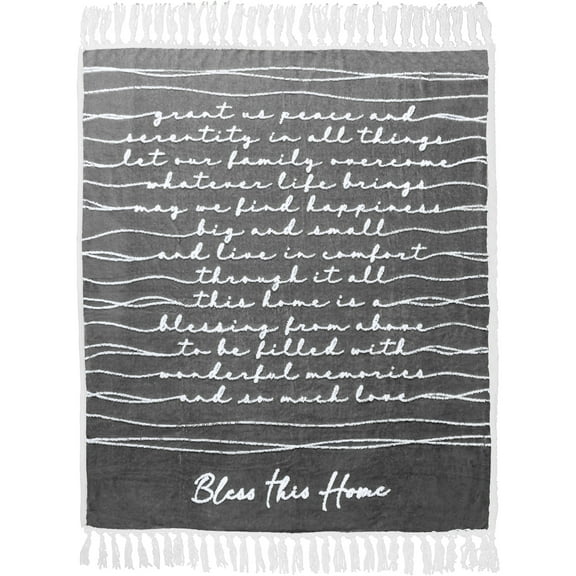 Bless This Home Plush Blanket, Grey