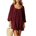 thumbnail image 2 of Sheghy Balloon Long Sleeve Round Neck Mini Dress Oversized Autumn Winter Everyday Wear Wine XL, 2 of 6