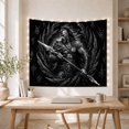 thumbnail image 5 of Double-Spear Warrior Within Serrated Feather Vortex, Adventurous Fantasy for Mythology Fans, Warrior Wall Art, Birthday Gift, Tapestry Wall Hanging for Den and Man Cave, 5 of 7