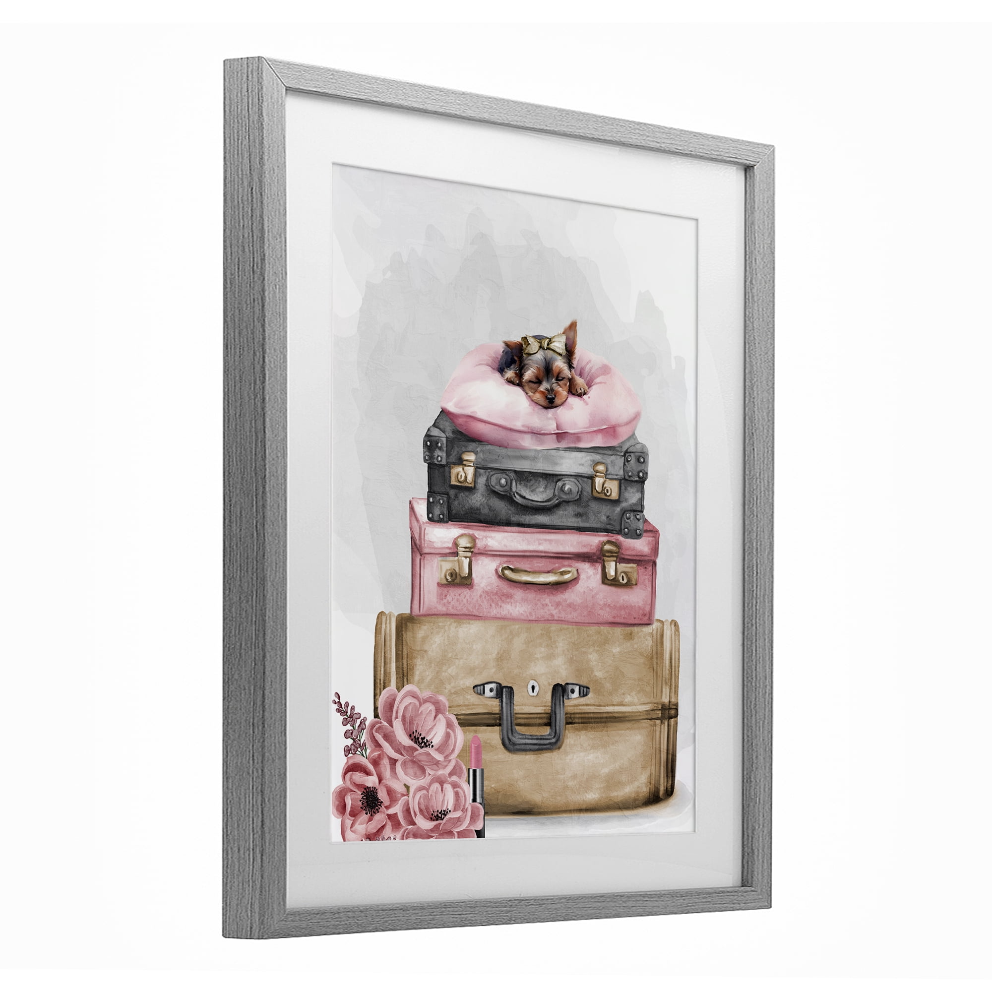 Stupell Industries Sleepy Pup Travel Gray Framed Print Under Glass, design by Kim Allen