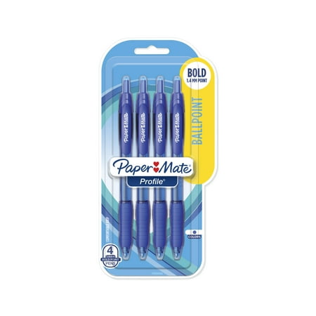 Code Blue Scrape Mate - (2 Pack) Paper Mate Profile Retractable Ballpoint Pens, Bold (1.4mm), Blue, 4 Count