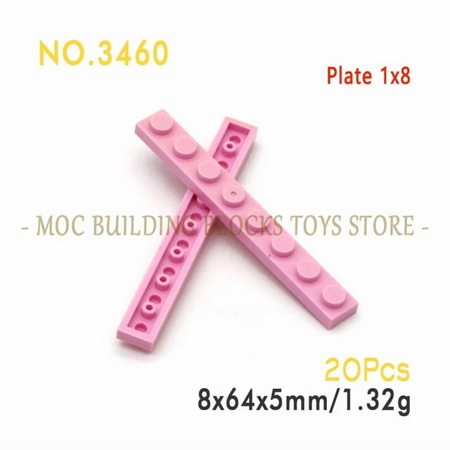 MOC Parts 3460 Plate 1x8 Building Bricks Blocks DIY Enlightenment Creative Education Compatible with Accessories Toys Pink 20pcs