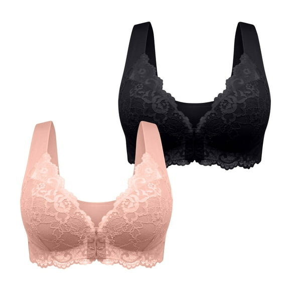 Bigersell Cotton Bra for Women in Clearance 2pc Women's Lace Front Buckle Bra Wire Underwear Pullover Bra Everyday Underwear Bras Convertible Bra Style F-143 Black 3XL