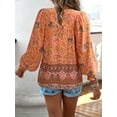 thumbnail image 5 of ZOELNIC Women's Boho Floral Print Blouse Dressy V-Neck Lantern Sleeve Top with Drawstring Detail, Casual Long Sleeve Shirt for Work or Weekend, XL, 5 of 6